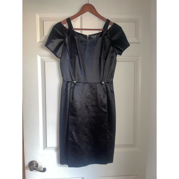 CREATURES of the WIND $1400 Demilo Fitted Satin Sheath Dress LBD Military Square - Picture 4 of 10